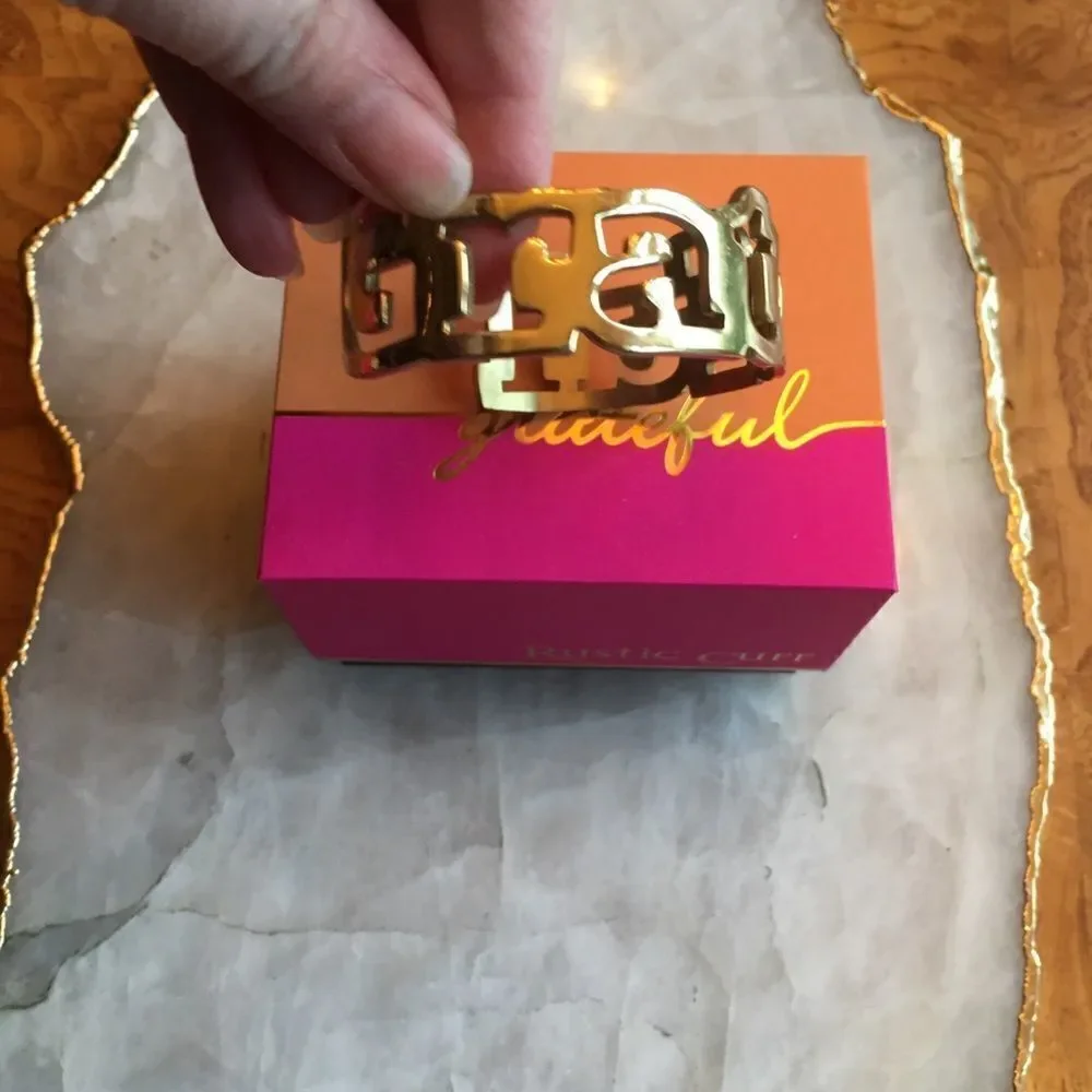 Rustic Cuff “grateful” gold